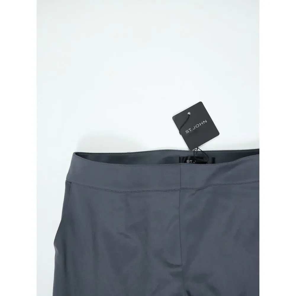 St. John Emma Pewter Gray Wool Blend Straight Leg Pants 8 NWT Raw Hem Luxury